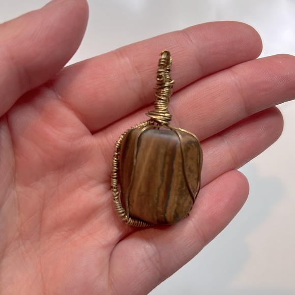 Wire Wrapped Tigers Eye Pendant - Picture 3 of 7